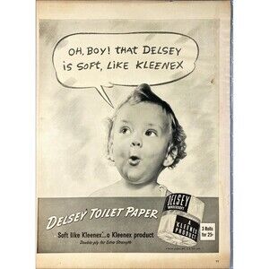 Kleenex DELSEY Toilet Paper "Soft like Kleenex" Vintage Print Ad 1940-41